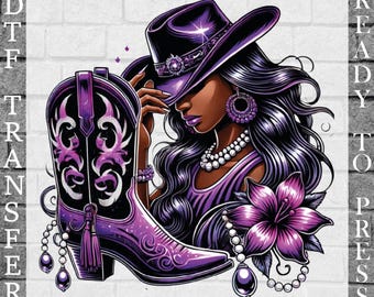 Floral Cowboy Boots DTF Transfer: Pink Roses, Cowgirl Hat Design