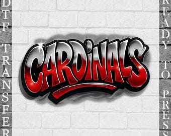 Diseño de camiseta de la mascota de los Cardenales, transferencia DTF, con espíritu escolar