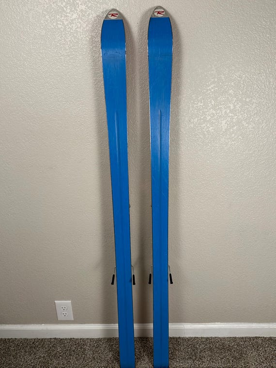 Vintage Red Rossignol Concorde Skis, Salomon 127 Bindings, Cabin