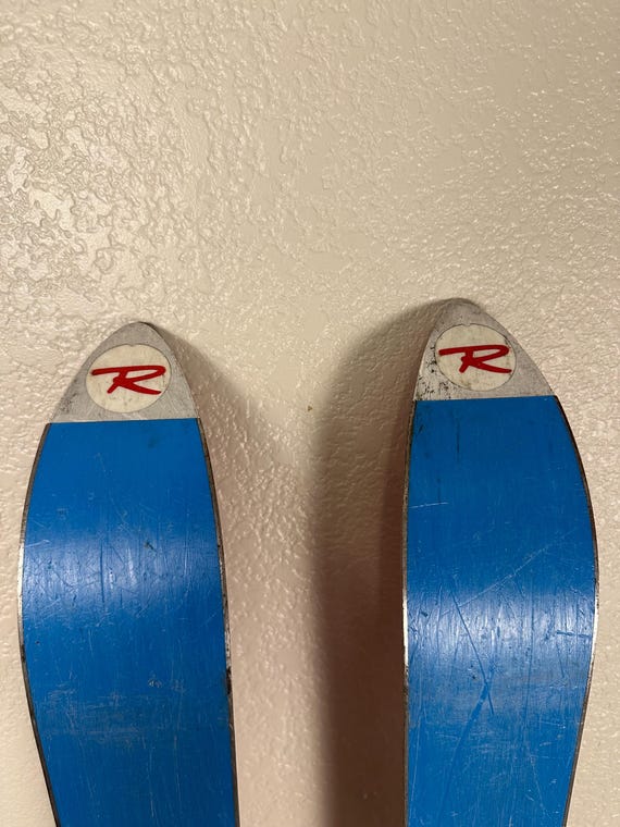 Vintage Red Rossignol Concorde Skis, Salomon 127 Bindings, Cabin