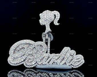 Custom Letter and Barbie Loop Sterling Silver Moissanite Pendant, Hip Hop Name Pendant