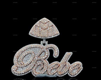 VVS Moissanite Custom Name Pendant, Rose Gold Plated, Sterling Silver Hip Hop