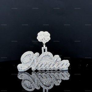 VVS Moissanit Diamant Name Anhänger, 925 Silber Iced Out Hip Hop Halskette