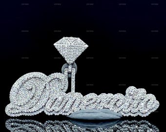 VVS Moissanite Iced Out Custom Name Pendant, Sterling Silver Hip Hop