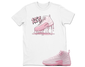 Shoe Dripping Shirt To Match Jordan 12 Pearl Pink, Sneaker Graphic Tee, Best Gift, Birthday, Sneaker Match,AJ12s ,Woman Clothing, Pink 12s