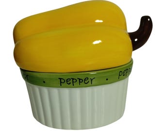 Certified International Judy Phipps Yellow Bell Pepper Ceramic Lidded Ramekin
