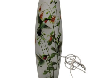 James Hautman Hummingbird Crackle Glass Cylinder Accent Lamp Frosted Nature Art