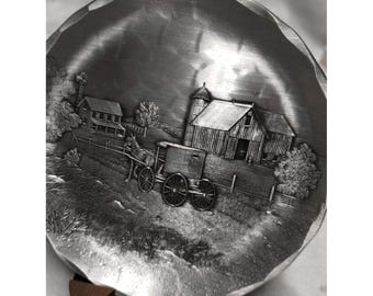 Wendell August Forge Amish Country Hand Hammered Aluminum Plate with Stand 4.5in