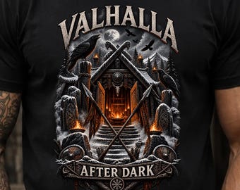 Valhalla After Dark Viking Shirt, Norse Mythology T-Shirt, Raven Valhalla Tee, Dark Nordic Viking Graphic Shirt