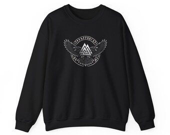 Valknut Raven Viking Sweatshirt, Norse Mythology Crewneck, Odin Ravens Huginn Muninn Symbol, Nordic Rune Sweatshirt, Viking Warrior Pullover