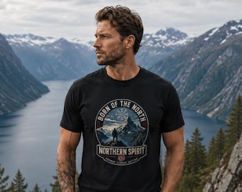 Born of the North Shirt, Norway Hiking T-Shirt, Nordic Mountain Tee, Scandinavian Travel Gift, Fjord Adventure Graphic Tee