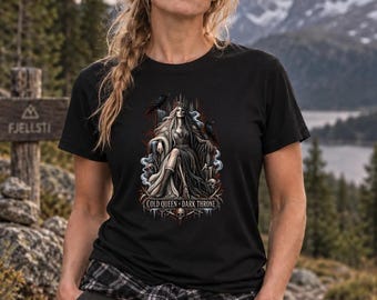 Cold Queen Dark Throne Shirt, Norse Goddess T Shirt, Viking Queen Tee, Gothic Raven Shirt, Dark Fantasy Norse Mythology Gift