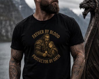 Father By Blood Protector By Oath Shirt, Viking Dad T-Shirt, Father Daughter Norse Warrior Tee, Viking Father Gift, Nordic Family Shirt