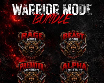 Warrior Mode Bundle PNG | Viking Mascot Designs | Berserker Gaming Graphics