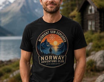 Norway Midnight Sun T-Shirt, Lofoten Fjord Hiking Tee, Nordic Adventure Shirt, Scandinavian Outdoor Explorer Gift