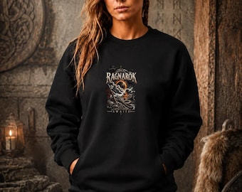 RAGNARÖK AWAITS Viking Sweatshirt, Norse Mythology Crewneck, Jörmungandr Ragnarok Sweater, Dark Nordic Gildan 18000