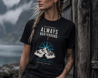 Always Northbound Shirt, Nordic Outdoor T-Shirt, Mountain Compass Tee, Scandinavian Hiking Shirt, Norway Adventure Gift