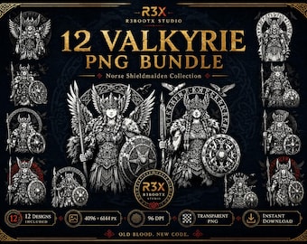 Valkyrie PNG Bundle, 12 Norse Shieldmaiden Designs, Female Viking Warrior PNG, Viking DTF Pack, Sublimation Graphics