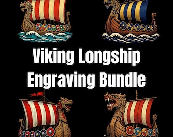 Viking Longship Illustration Bundle – 20 Colored Nordic Engraving Ships, Norse Woodcut Art, Printable PNG, Commercial Use