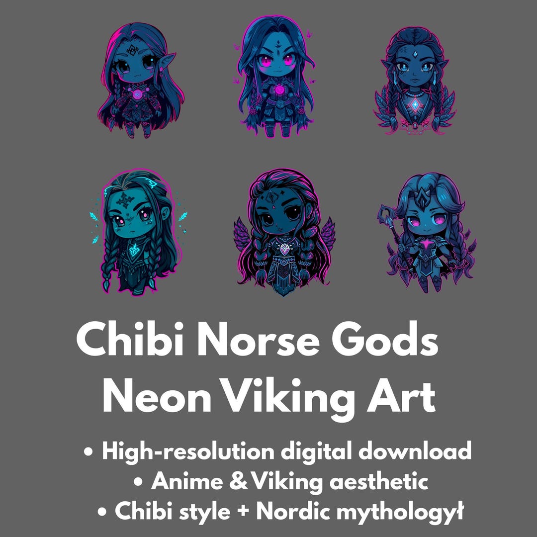 Freya Rapture Neon Chibi Freya PNG – Neon Viking Goddess | Norse Mythology Chibi Art ...