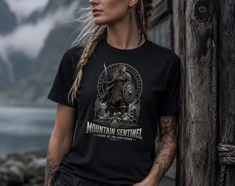 Mountain Sentinel Viking Shirt for Women, Guardian of the Northern Pass Tee, Norse Shieldmaiden Shirt, Nordic Warrior T-Shirt