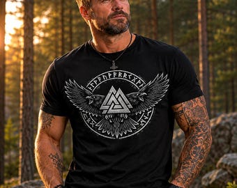 Valknut With Ravens T-Shirt, Odin Symbol Viking Shirt, Norse Mythology Tee, Huginn Muninn Raven Shirt, Valhalla Gift