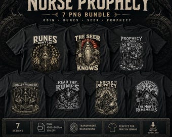Norse Prophecy PNG Bundle, Odin Rune Designs, Viking Seer Clipart, Norse Mythology PNG, Viking DTF Pack, Digital Download