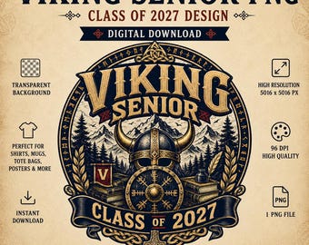 Viking Senior Class of 2027 PNG, Graduation Shirt Design, Senior Viking PNG, Nordic Graduate Sublimation, School Digital Download