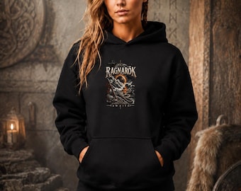 RAGNARÖK AWAITS Viking Hoodie, Norse Mythology Hooded Sweatshirt, Jörmungandr Ragnarok Hoodie, Dark Nordic Gildan 18500