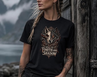 Norse Wolf Shirt, Viking Wolf Skull T-Shirt, Dark Norse Mythology Tee, Pagan Rune Shirt, Nordic Wolf Gift for Men
