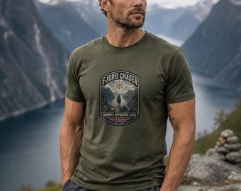 Fjord Chaser Norway T-Shirt, Nordic Hiking Shirt, Norwegian Fjord Tee, Scandinavian Outdoor Adventure Gift