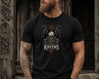 RAISED BY RAVENS Viking Shirt, Norse Raven T-Shirt, Odin Inspired Viking Tee, Dark Norse Mythology Shirt