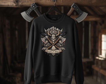 Viking Warrior Sweatshirt – Nordic Helm Design, Valhalla Style Hoodie