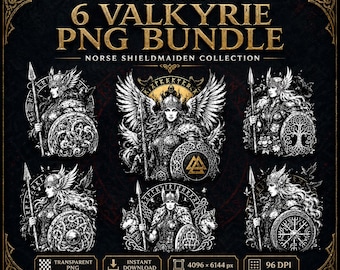 Valkyrie PNG Bundle, 6 Norse Shieldmaiden Designs, Female Viking Warrior PNG, Viking DTF Pack, Sublimation Graphics