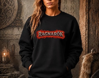 RAGNARÖK Viking Sweatshirt - Norse Mythology Crewneck, Ragnarok Lava Sweatshirt, Viking Graphic Sweater, Nordic Pagan Gildan 18000