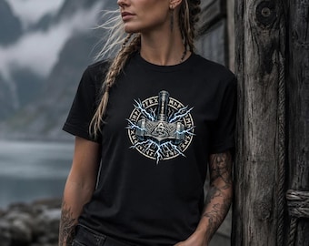 Mjolnir Thor Hammer Viking Shirt, Norse Mythology T-Shirt, Nordic Rune Lightning Tee, Viking Gift for Men