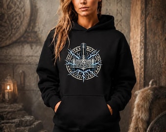 Mjolnir Thor Hammer Viking Hoodie, Norse Mythology Sweatshirt, Viking Rune Hoodie, Nordic Pagan Gift for Men