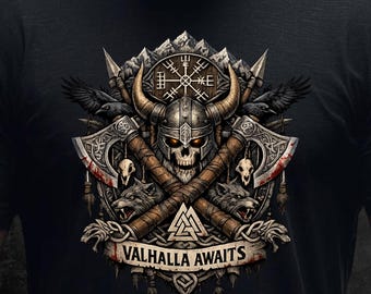 Viking Warrior Skull T-Shirt – Nordic Berserker Shield Design, Valhalla Style
