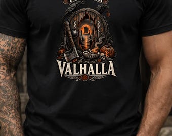 Trick or Valhalla Viking Halloween Shirt, Norse Mythology Tee, Raven Pumpkin Viking Shirt, Dark Nordic Halloween T-Shirt