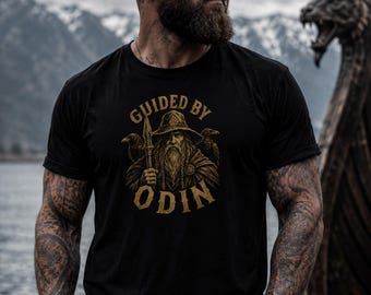 Guided By Odin Shirt, Viking T-Shirt, Norse Mythology Tee, Odin Raven Shirt, Allfather Viking Gift, Nordic Warrior Shirt for Men