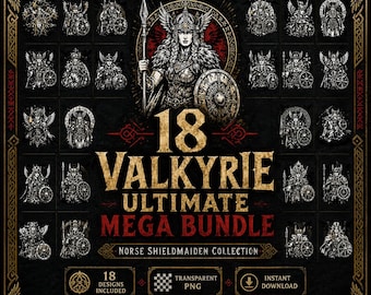 18 Valkyrie PNG Mega Bundle, Norse Shieldmaiden Designs, Female Viking Warrior PNG, Viking DTF Pack, Sublimation Graphics