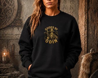Guided By Odin Sweatshirt, Viking Crewneck, Norse Mythology Sweater, Odin Raven Sweatshirt, Allfather Viking Gift