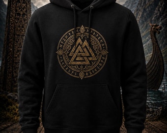 Valknut Viking Hoodie, Norse Mythology Hoodie, Viking Symbol Sweatshirt, Elder Futhark Rune Circle, Nordic Warrior Gift, Viking Apparel