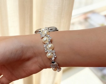 Elegante correa para Apple Watch con cuentas de diamantes de imitación y perlas, correa de lujo con cuentas de doble fila, 38 mm-40 mm, 41 mm-42 mm • Serie 1-10 SE para mujer