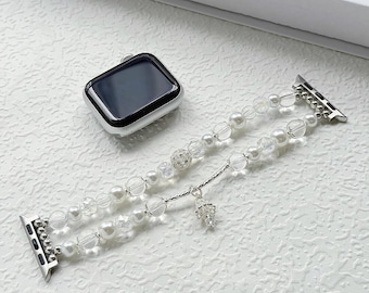 Einzigartiges Design mit Charm Kristall Bead Apple Uhrenarmband, Eleganter Perlen Armband, Handgemachter Schmuck für iWatch Serie 1 - 11/Ultra/SE