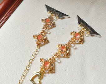 Correa de lujo ligera y hecha a mano para Apple Watch con cuentas, piedra preciosa coral, patrón único, elegante para uso diario.