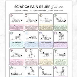 Sciatica Pain Relief Exercises Printable PDF, Sciatic Nerve & Lower Back Exercises, Full Body Beginner Friendly Routine For Sciatica Relief