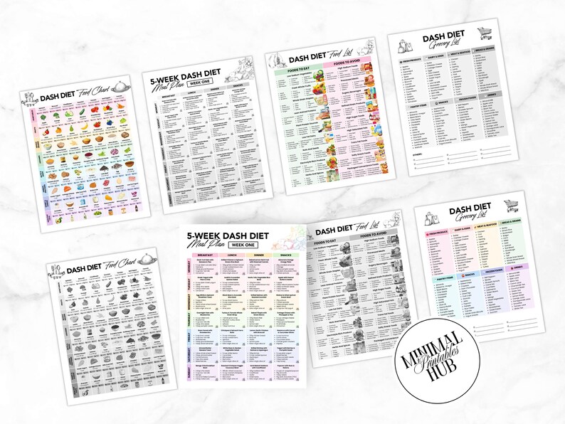 DASH Diet Food Chart, DASH Diet Meal Plan, Printable DASH Diet, DASH Food List,  Blood Pressure Track, High Blood Pressure, Hypertension Planner, High BP Meal Plan, Low Sodium Grocery, Low Sodium Diet, Low Sodium Food, Healthy Heart Food, Heart Health Chart