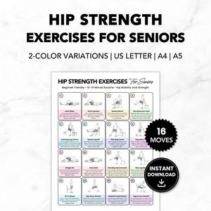 Hip Exercises For Seniors Printable PDF, Hip Mobility & Strength Workout, Home Exercise For Hip Pain Relief, Elderly Exercises For Stability
