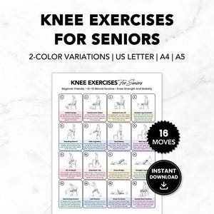 Knee Exercises For Seniors Printable PDF, Knee Pain Relief, Knee Pain Recovery, Balance Exercise For Seniors, Low Impact & Mobility Exercise